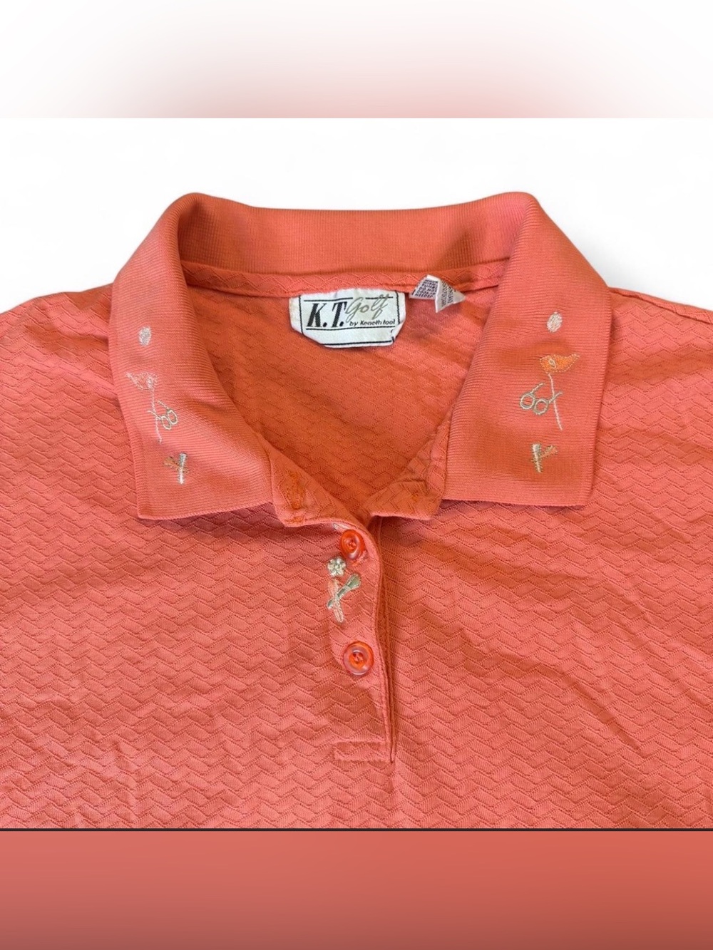 Vintage K.T. Golf Kenneth Tool Salmon Pink Embroidered Golf Polo Shirt Women’s L